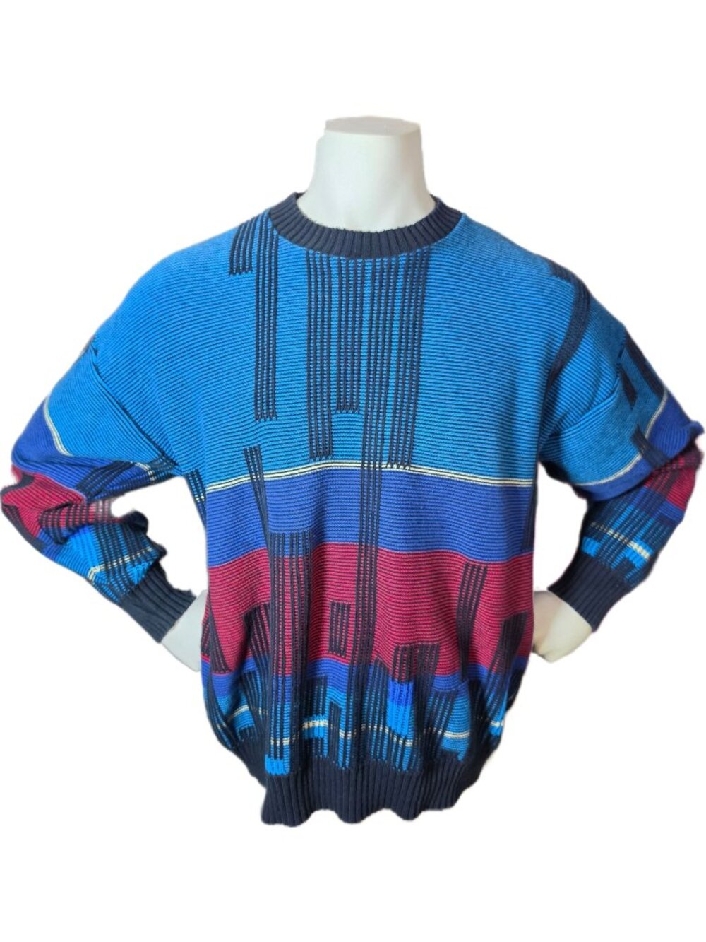 VTG 90s Lions Pride 3D Knit Skyline Sweater XXL Cosby Coogi Style Made in USA